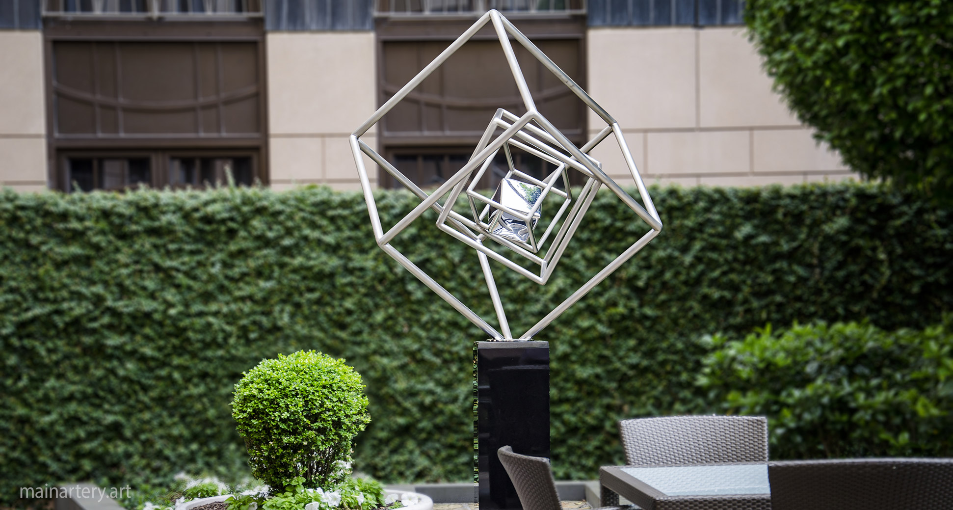 courtyard stainless algorithmic landscape sculpture image