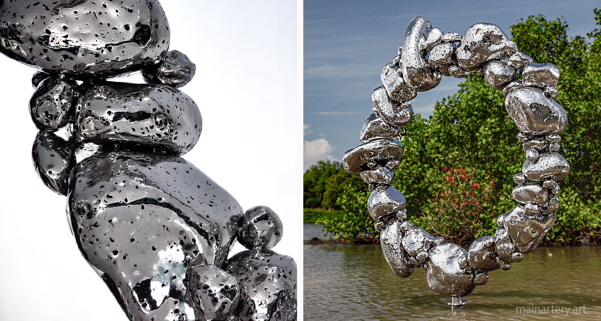 organic circular contemporary water feature sculpture art image