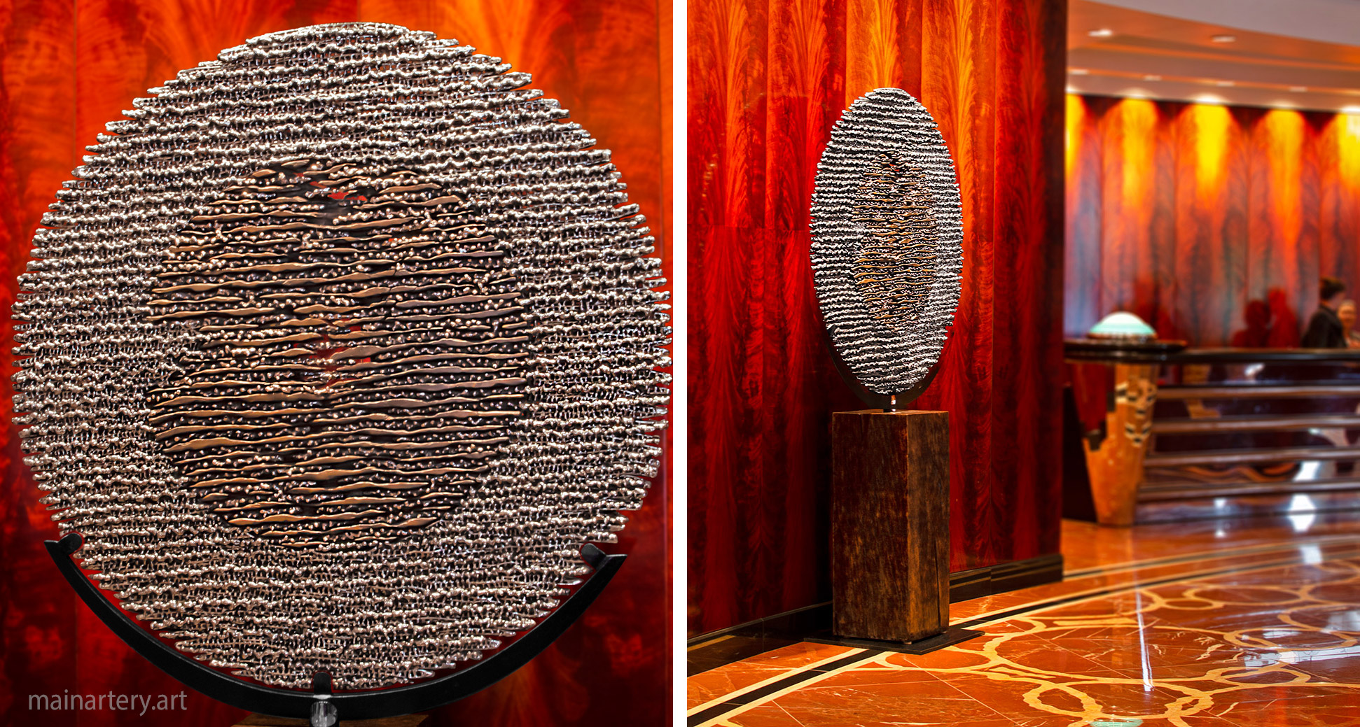 entrance stainless wood abstract interior sculpture image