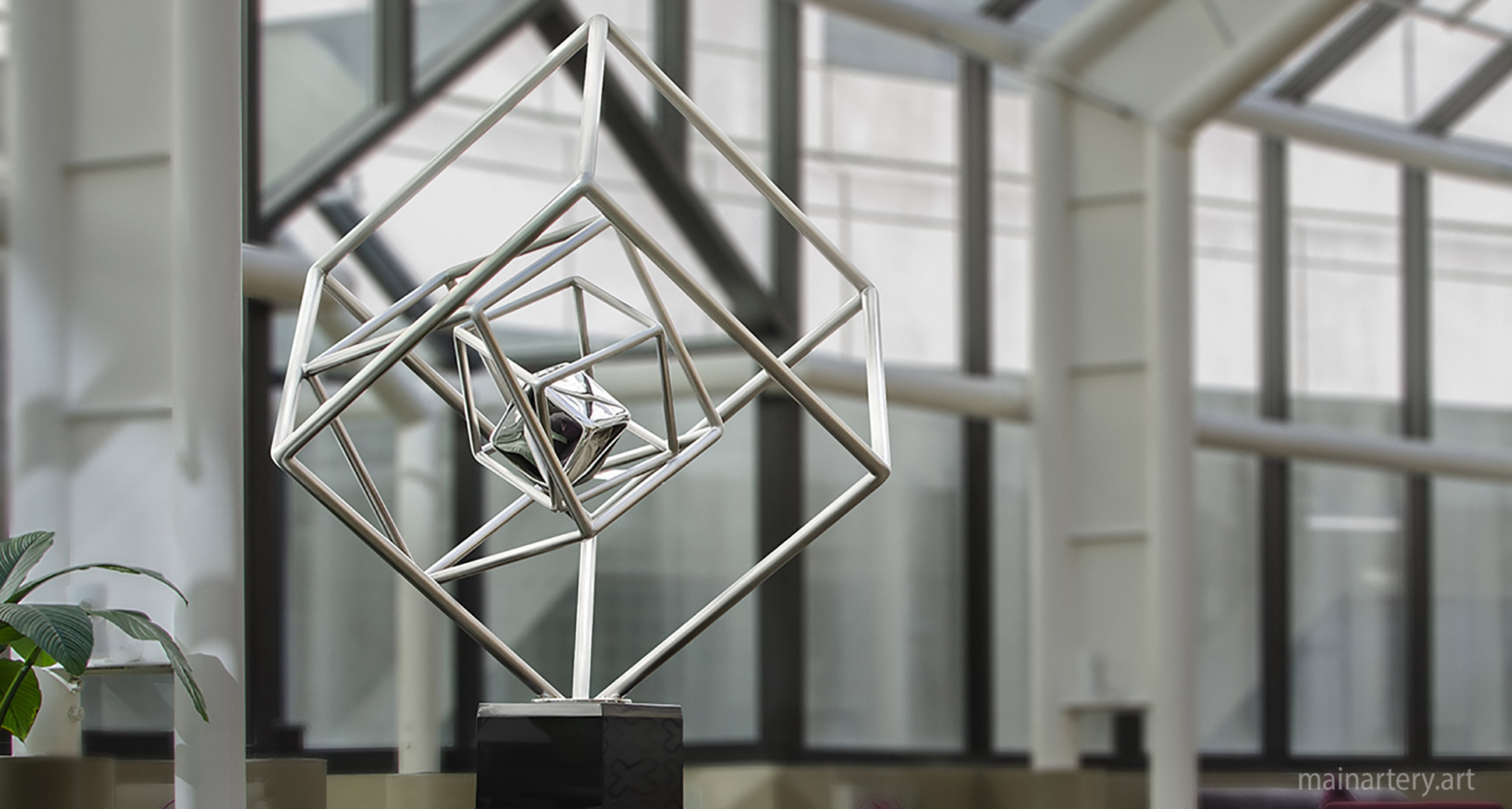 large metal cubist lobby sculpture image