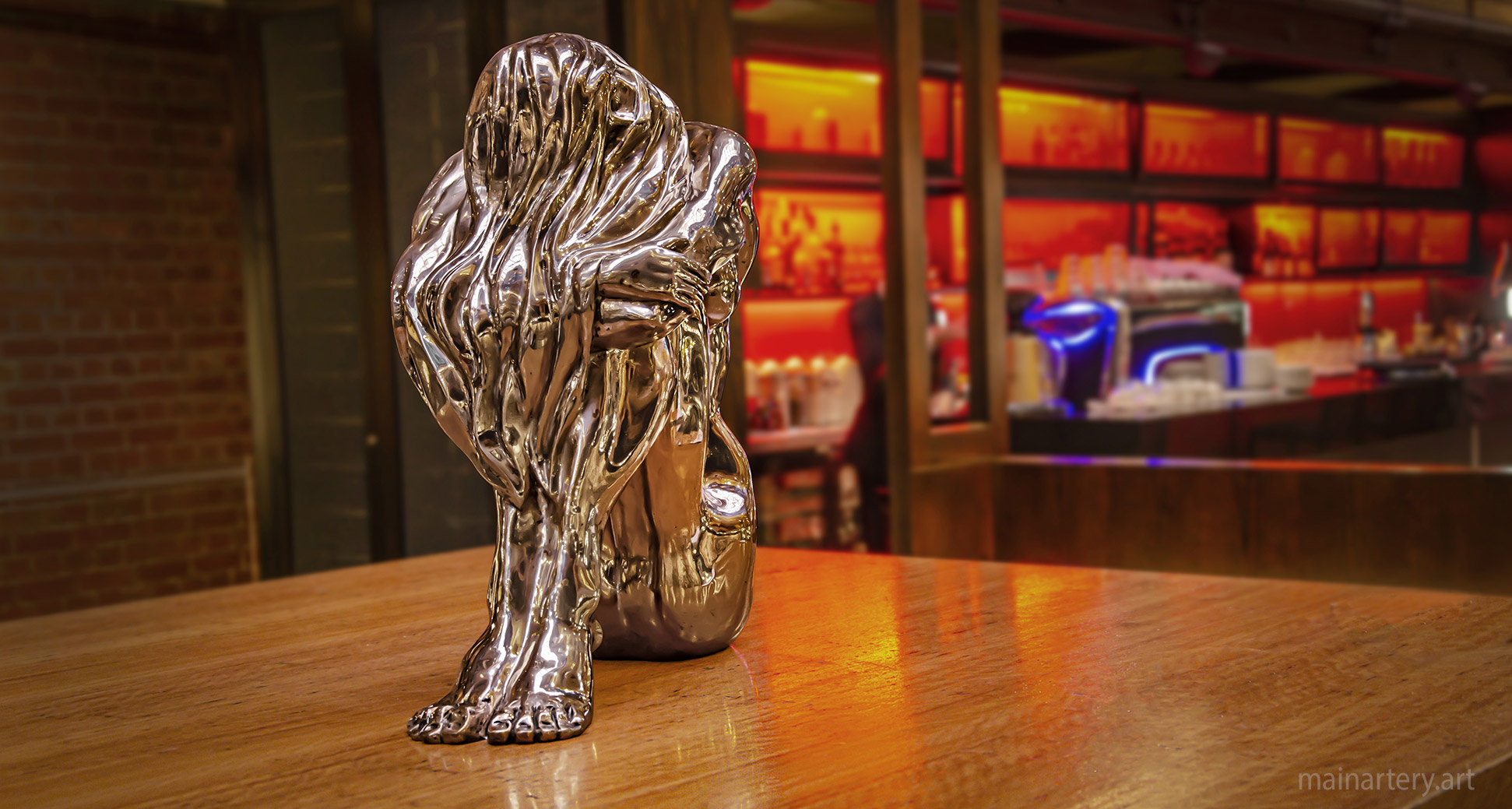 tabletop nude sculpture contemporary polished bronze image