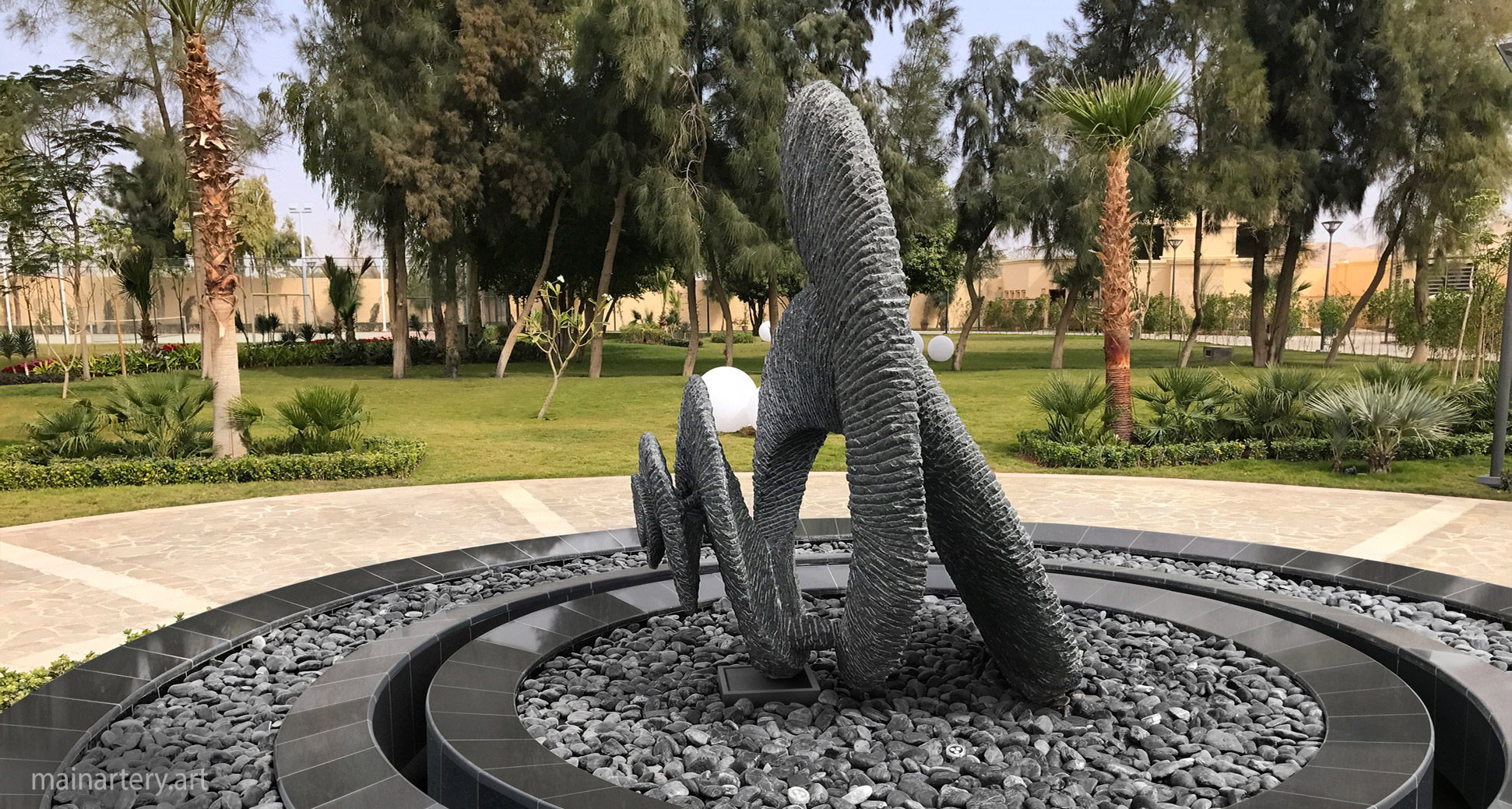 freestanding stone spherical garden art sculpture image