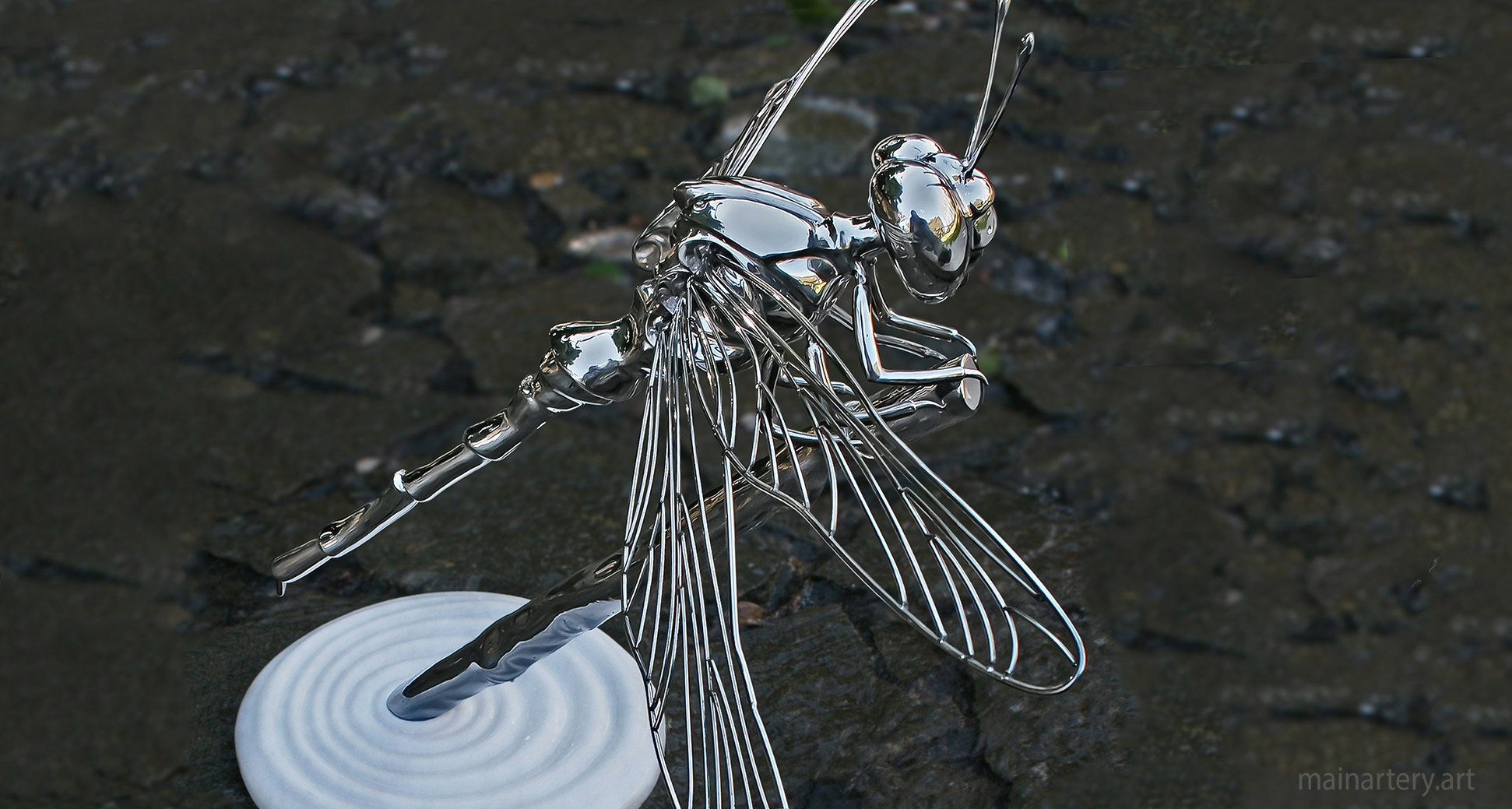 mirror polished interior dragonfly sculpture image