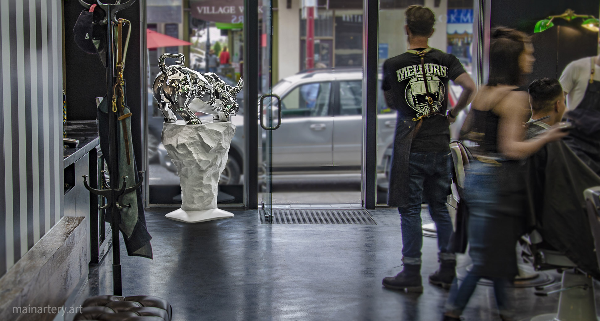 barber salon freestanding sculpture art hire image