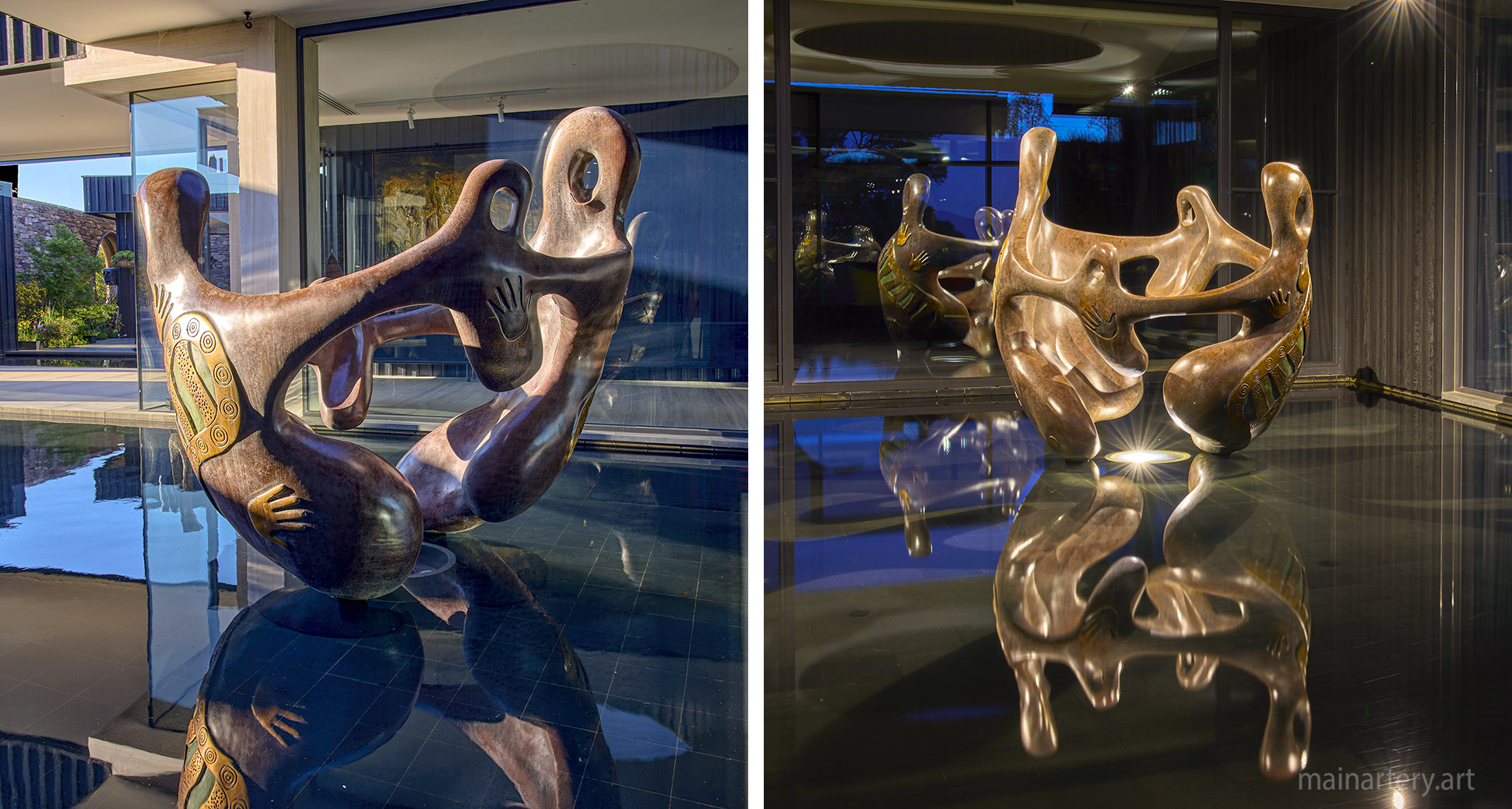 Monumental Multi-Patina Figurative Garden Art Sculpture, blending natural beauty with artistic expression