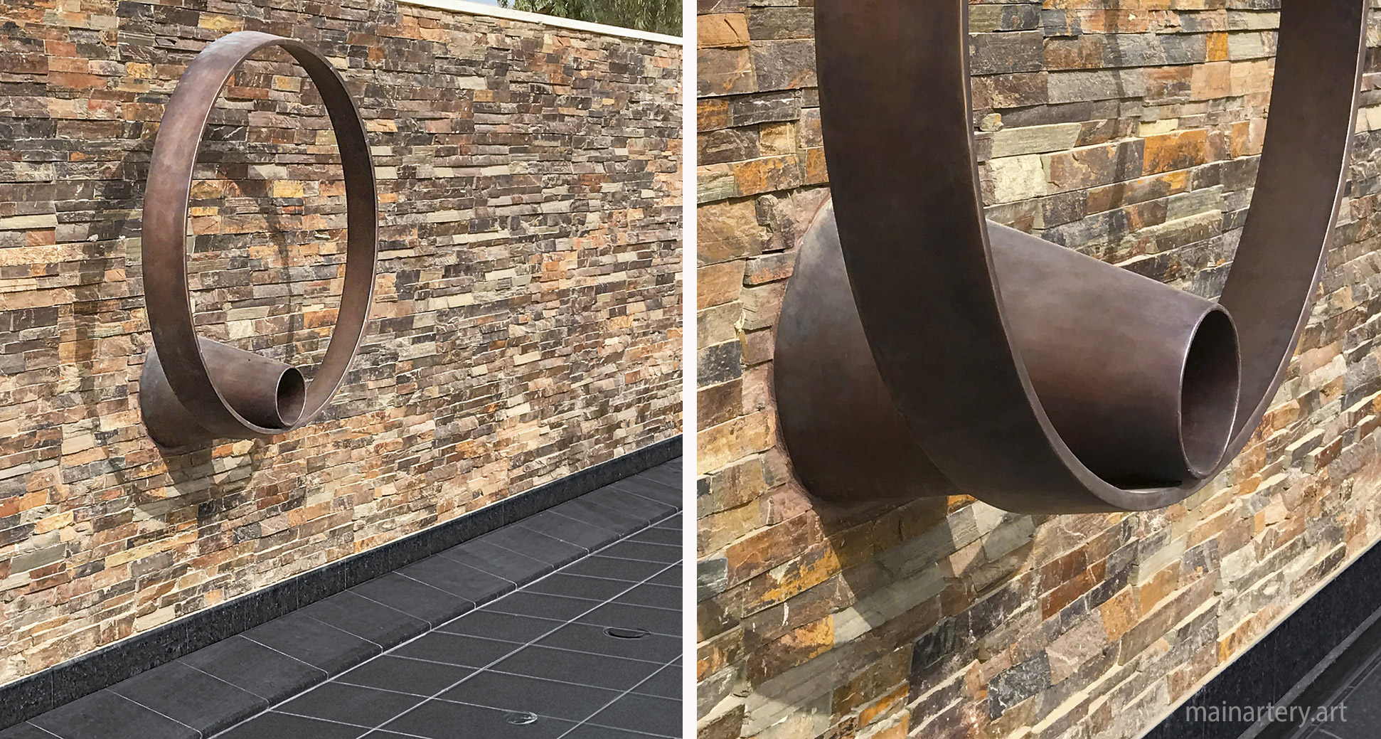 rusted spherical modern outdoor sculpture image