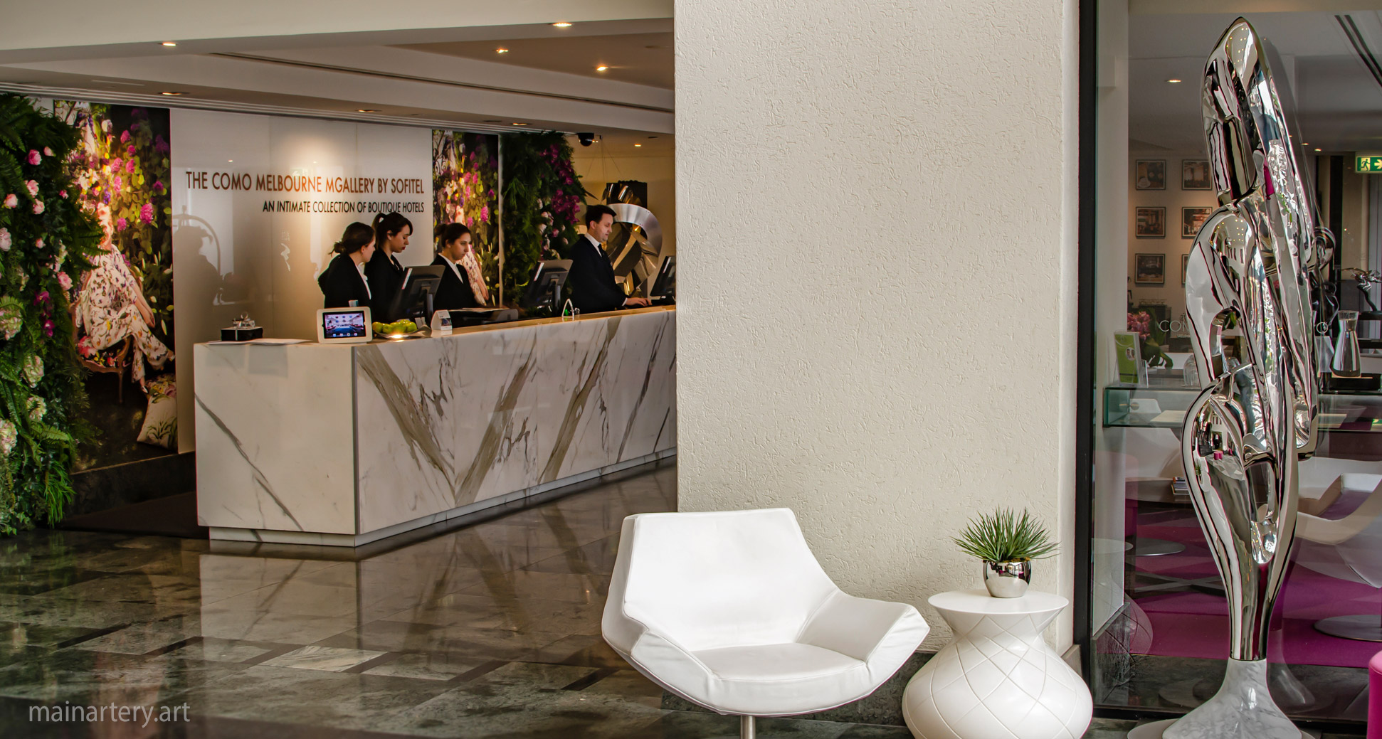 foyer stainless steel abstract interior artwork image